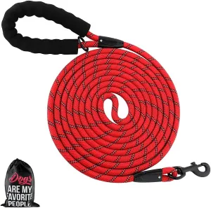 Plutus Pet Long Rope Dog Leash - Comfortable Padded Handle, Reflective Nylon Heavy Duty, 15FT 20FT 30FT 50FT 66FT Training for Small Medium Large Dogs (50FT, Red)