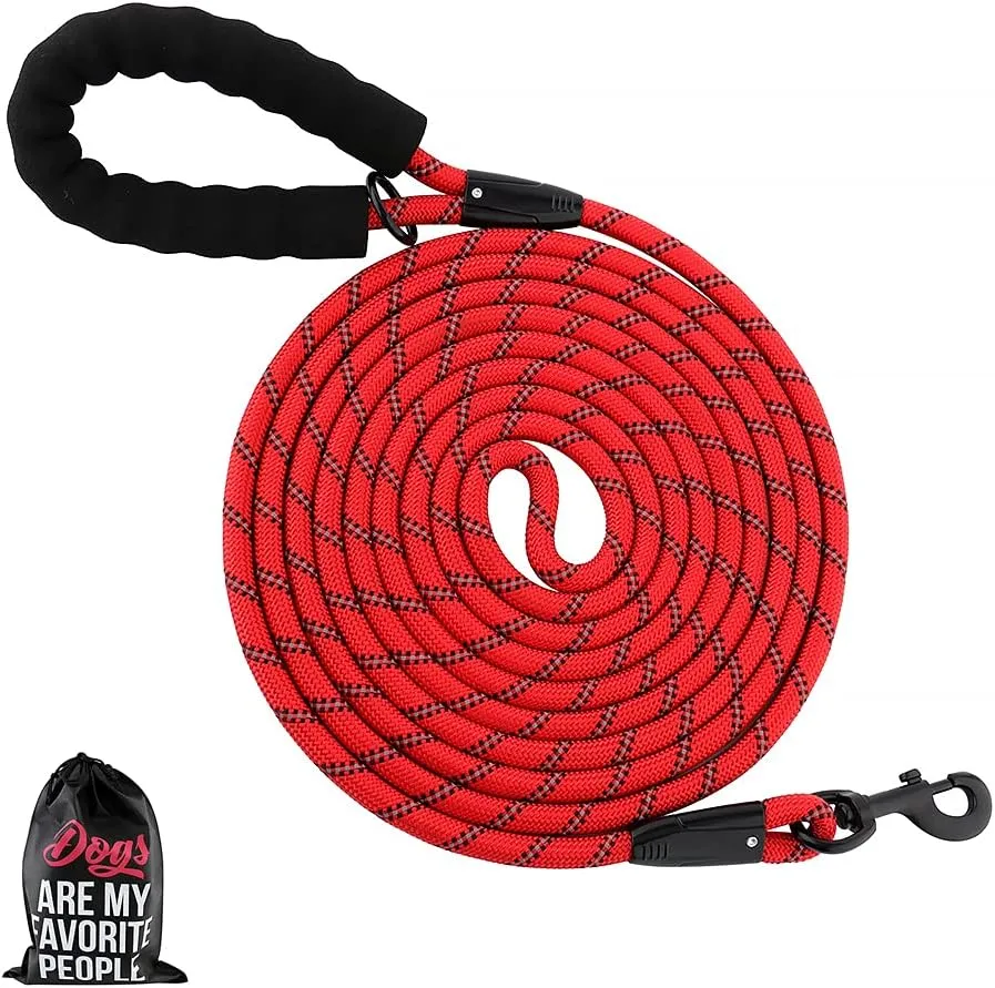 Plutus Pet Long Rope Dog Leash - Comfortable Padded Handle, Reflective Nylon Heavy Duty, 15FT 20FT 30FT 50FT 66FT Training for Small Medium Large Dogs (50FT, Red)