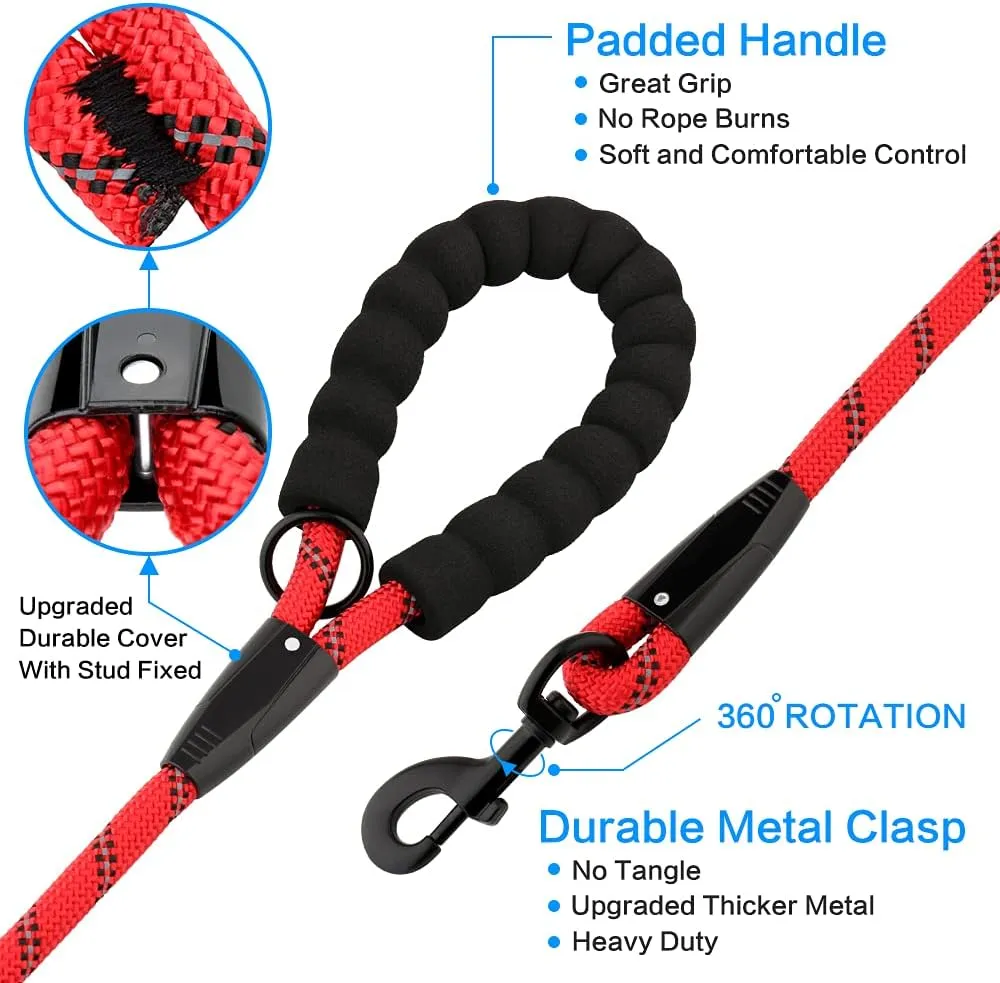 Plutus Pet Long Rope Dog Leash - Comfortable Padded Handle, Reflective Nylon Heavy Duty, 15FT 20FT 30FT 50FT 66FT Training for Small Medium Large Dogs (50FT, Red)