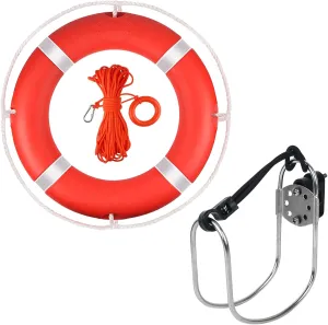 Pool Life Ring,23" and 28" Boat Safety Throw Rings with Water Floating Lifesaving Rope and Reflective Tape,Include Ring Buoy Bracket