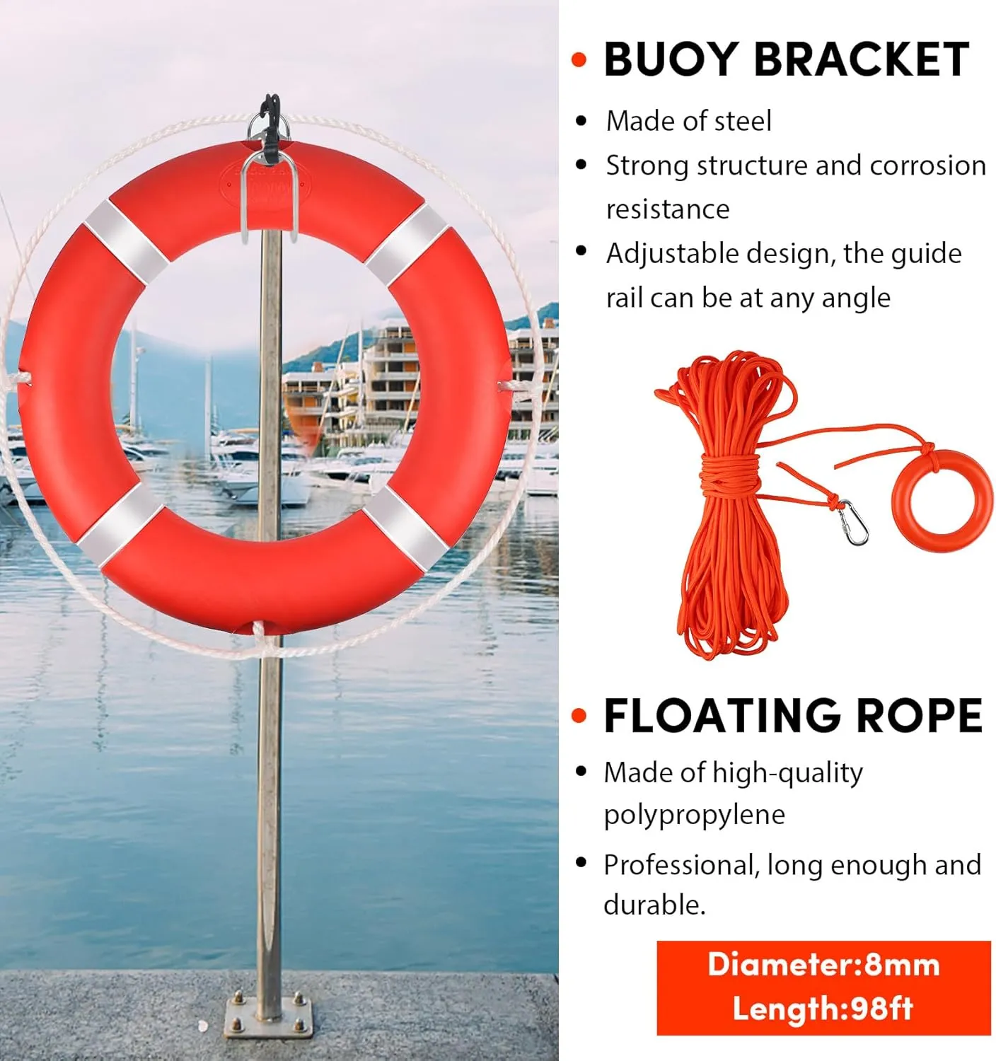 Pool Life Ring,23" and 28" Boat Safety Throw Rings with Water Floating Lifesaving Rope and Reflective Tape,Include Ring Buoy Bracket
