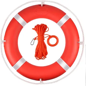 Pool Life Ring,23" and 28" Boat Safety Throw Rings with Water Floating Lifesaving Rope and Reflective Tape,Include Ring Buoy Bracket
