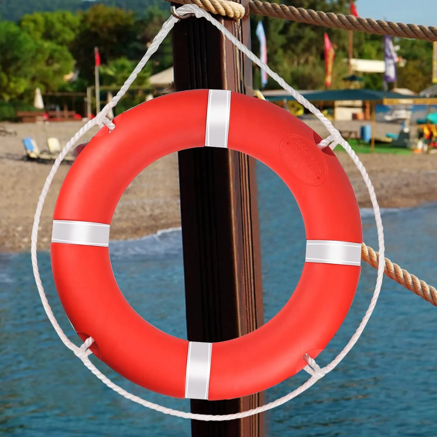 Pool Life Ring,23" and 28" Boat Safety Throw Rings with Water Floating Lifesaving Rope and Reflective Tape,Include Ring Buoy Bracket
