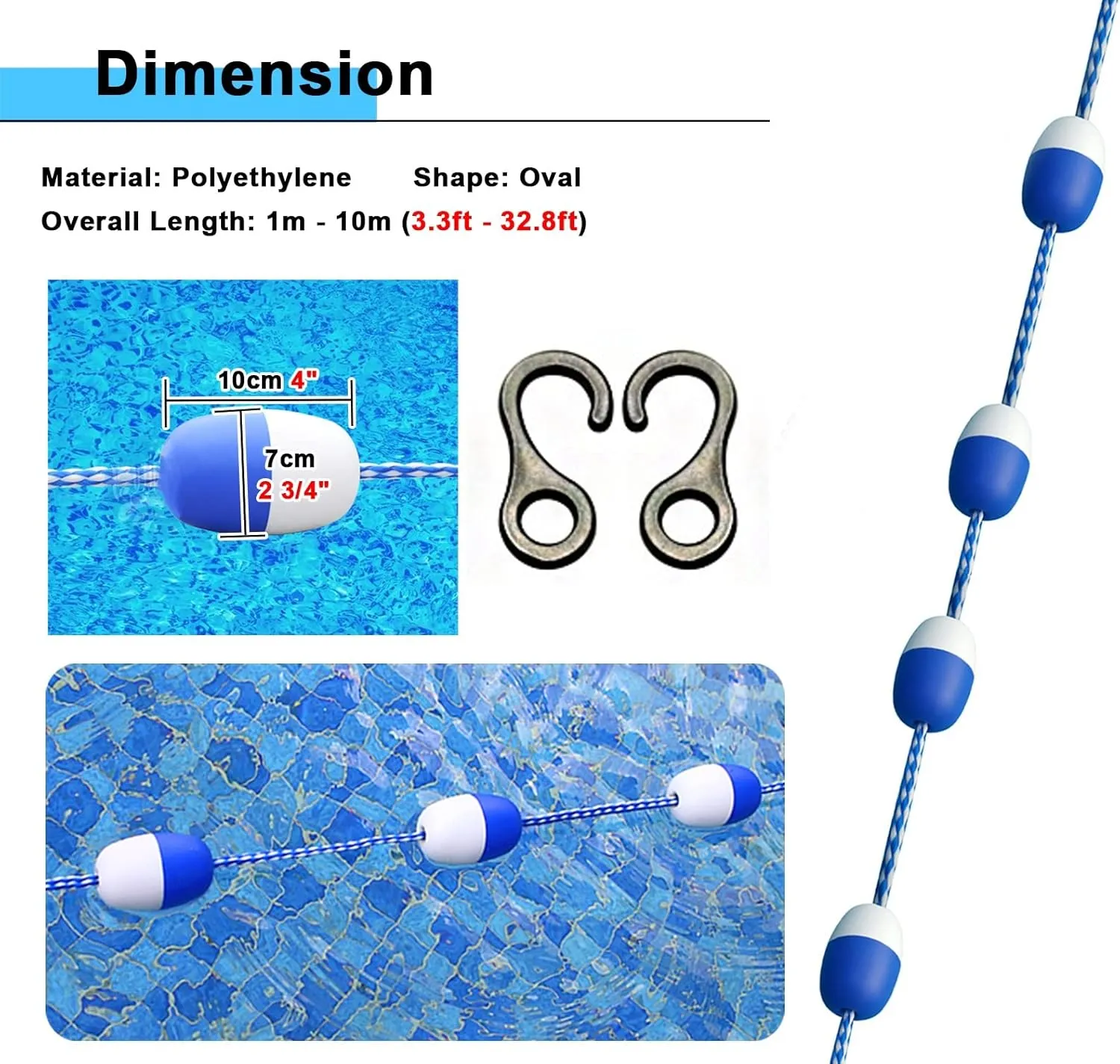 Pool Rope Dividor for Swimming Pools, Inground Safety Floating Lane Rope/Float Ball, Anti-Scratch Marker Lines for Competition Training