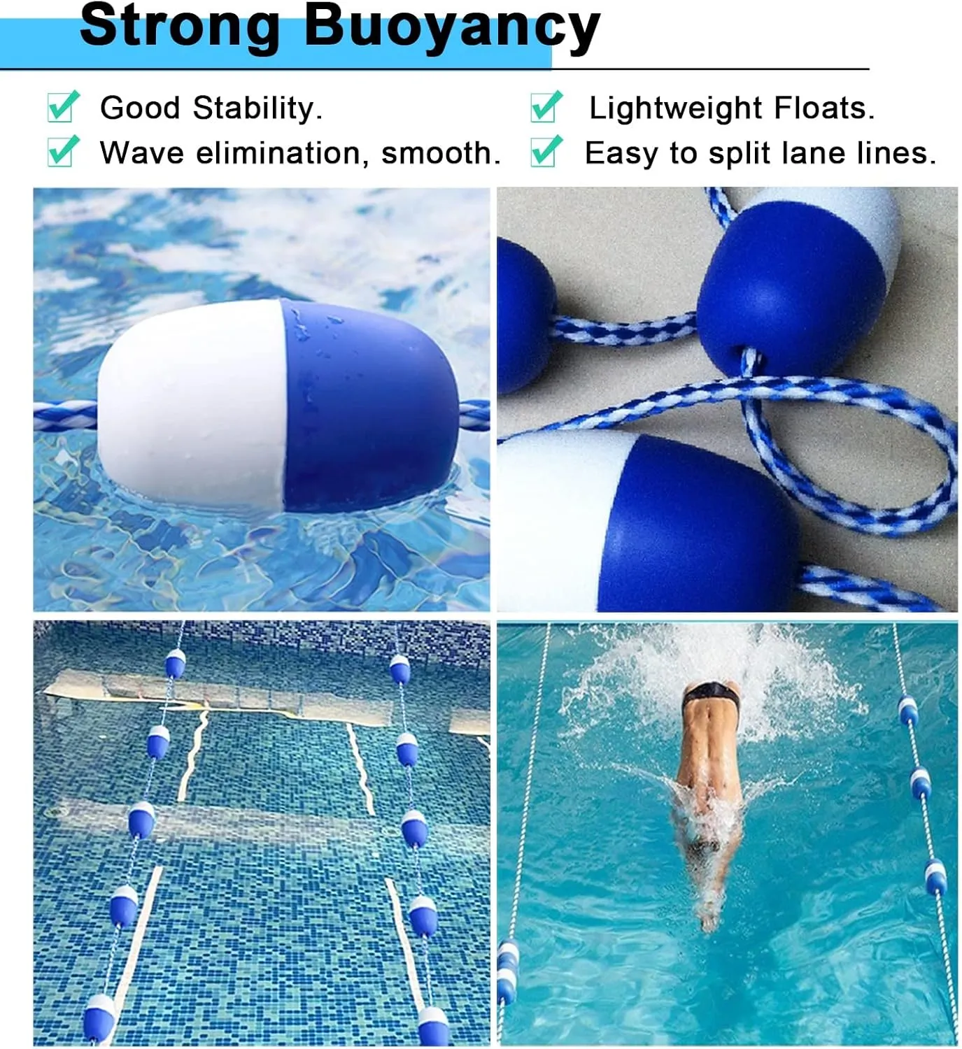 Pool Rope Dividor for Swimming Pools, Inground Safety Floating Lane Rope/Float Ball, Anti-Scratch Marker Lines for Competition Training