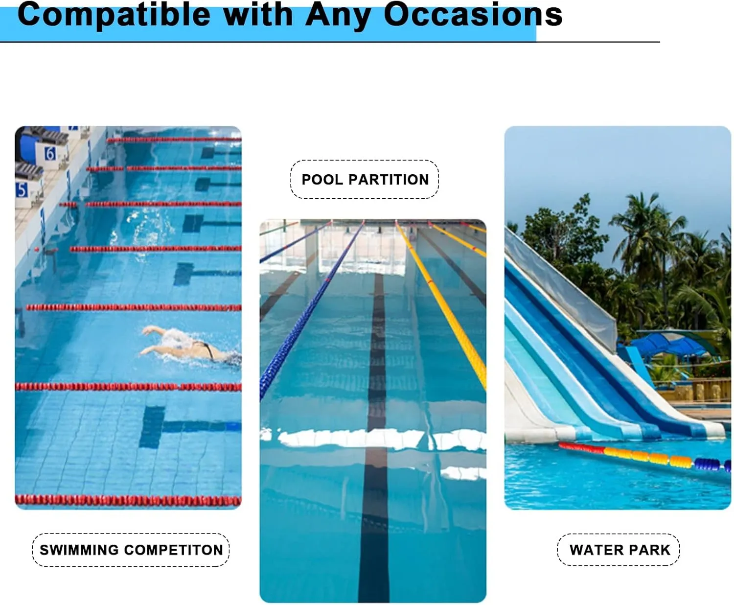 Pool Rope Dividor for Swimming Pools, Inground Safety Floating Lane Rope/Float Ball, Anti-Scratch Marker Lines for Competition Training
