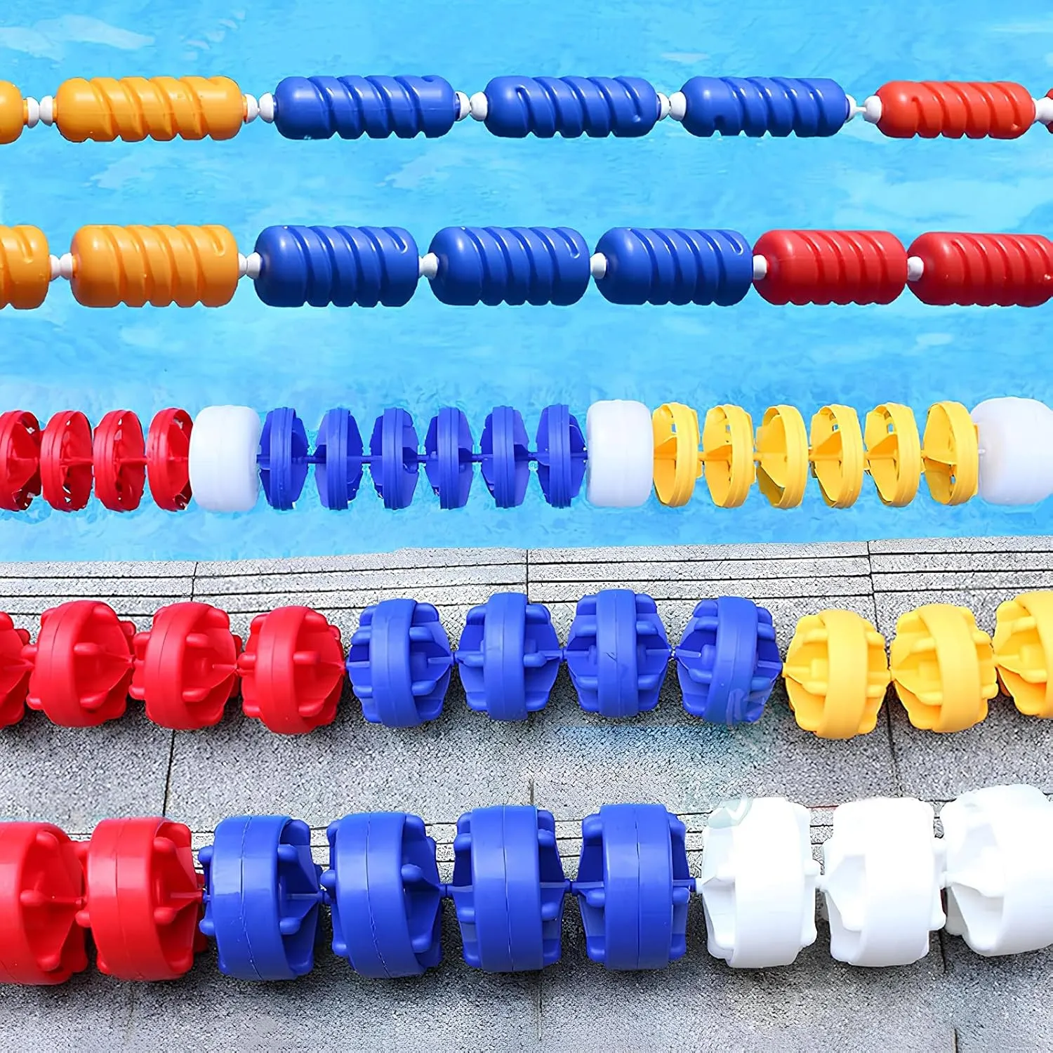 Pool Safety Floats, Inground Pool Lanes Divider Line for Cordon, Divider Rope Safety Swimming Pools Lane, for Swimming Training Competition, Blue/Yellow/Red Floats, Nylon Rope