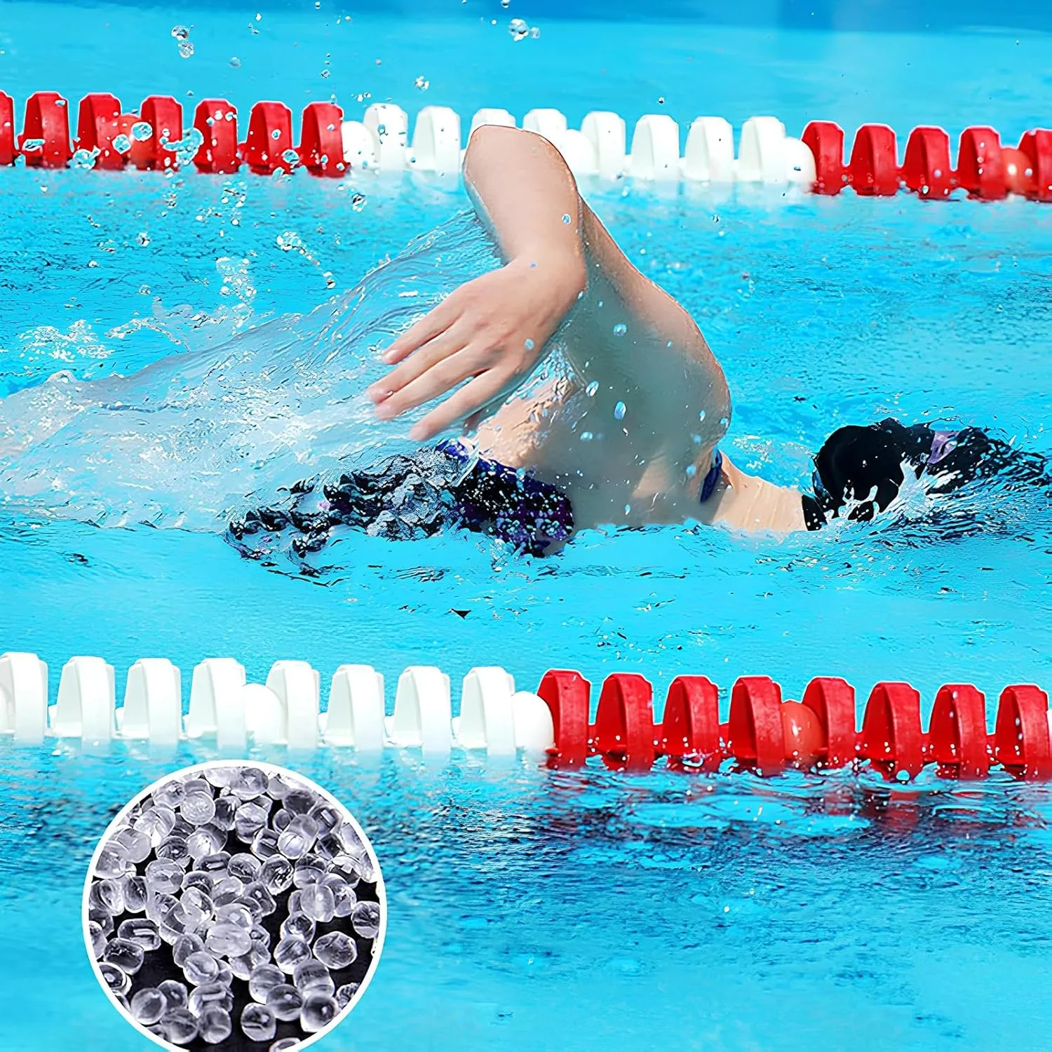 Pool Safety Floats, Inground Pool Lanes Divider Line for Cordon, Divider Rope Safety Swimming Pools Lane, for Swimming Training Competition, Blue/Yellow/Red Floats, Nylon Rope