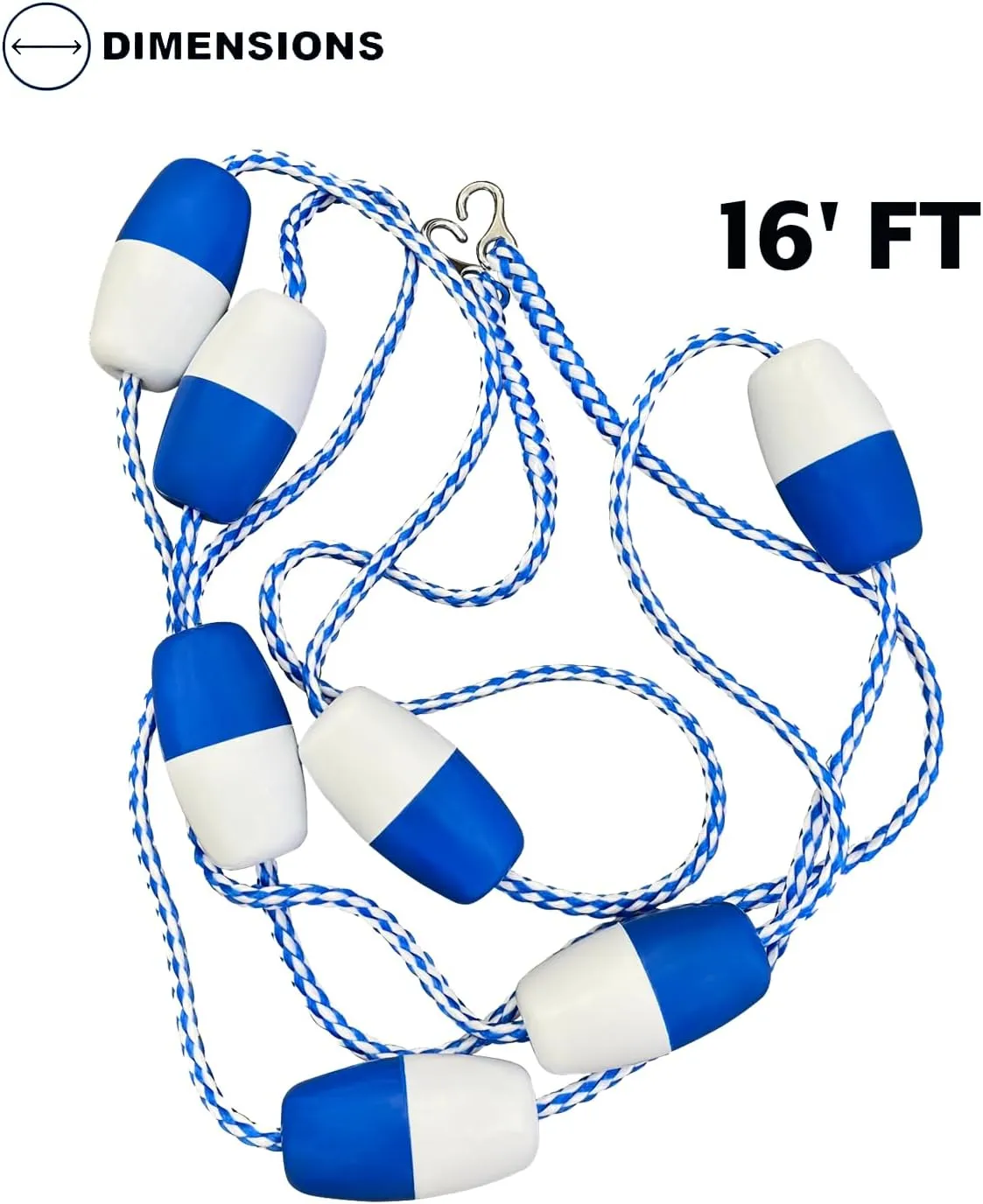 Poolzilla 16ft Swimming Pool Safety Rope and Float Kit Pre-Assembled Shallow End Divider with Stainless Steel Hooks