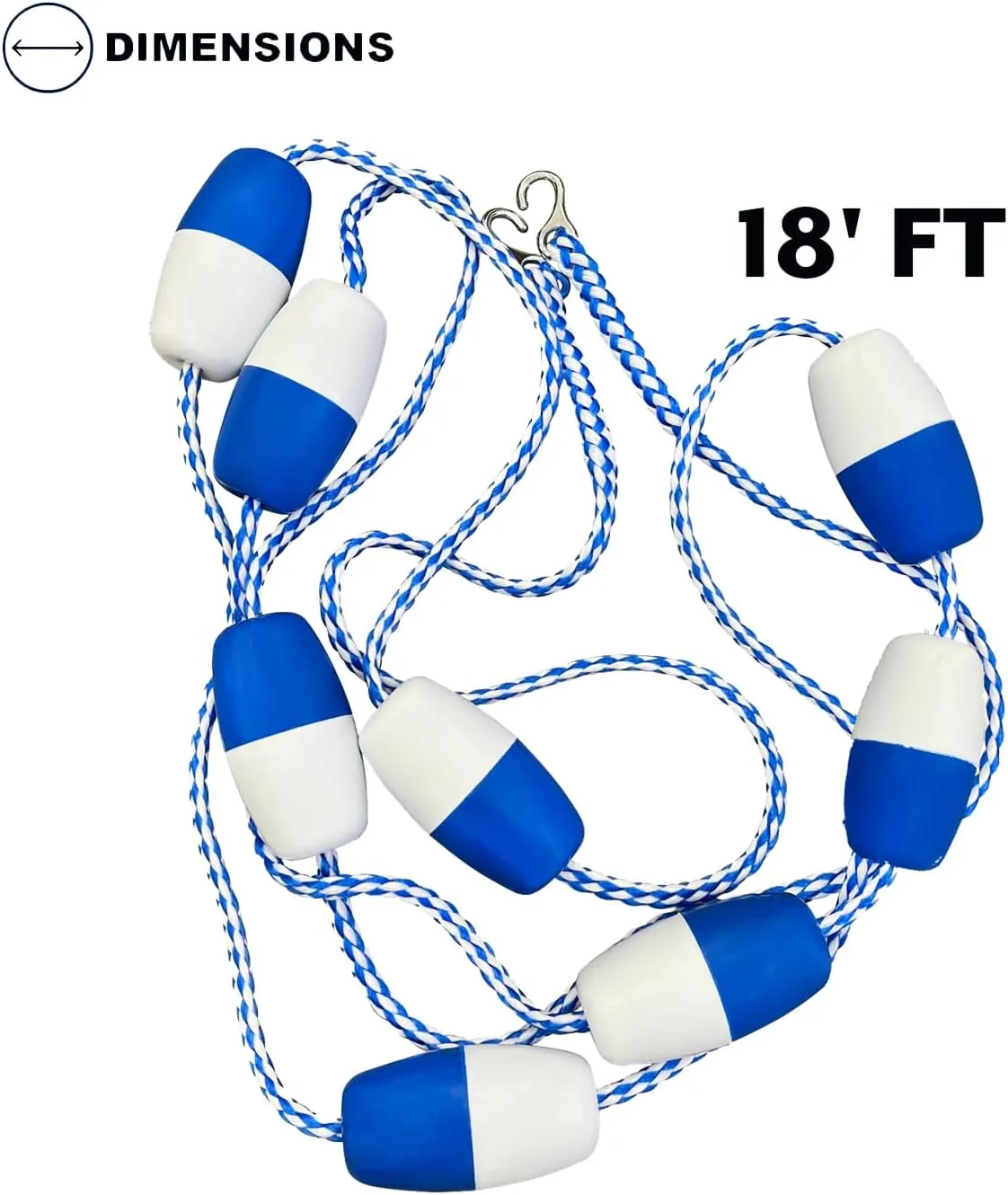 Poolzilla 18ft Swimming Pool Safety Rope and Float Kit Pre-Assembled Shallow End Divider with Stainless Steel Hooks