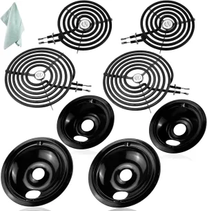 Porcelain Drip Pan Set Replacement compatible with G*E Hot*Point Cooktop WB31M20 WB31M19 Drip Pans and WB30M1 WB30M2 Electric Range Burner Element Unit Set,with A Cleaning Cloth by Fetechmate