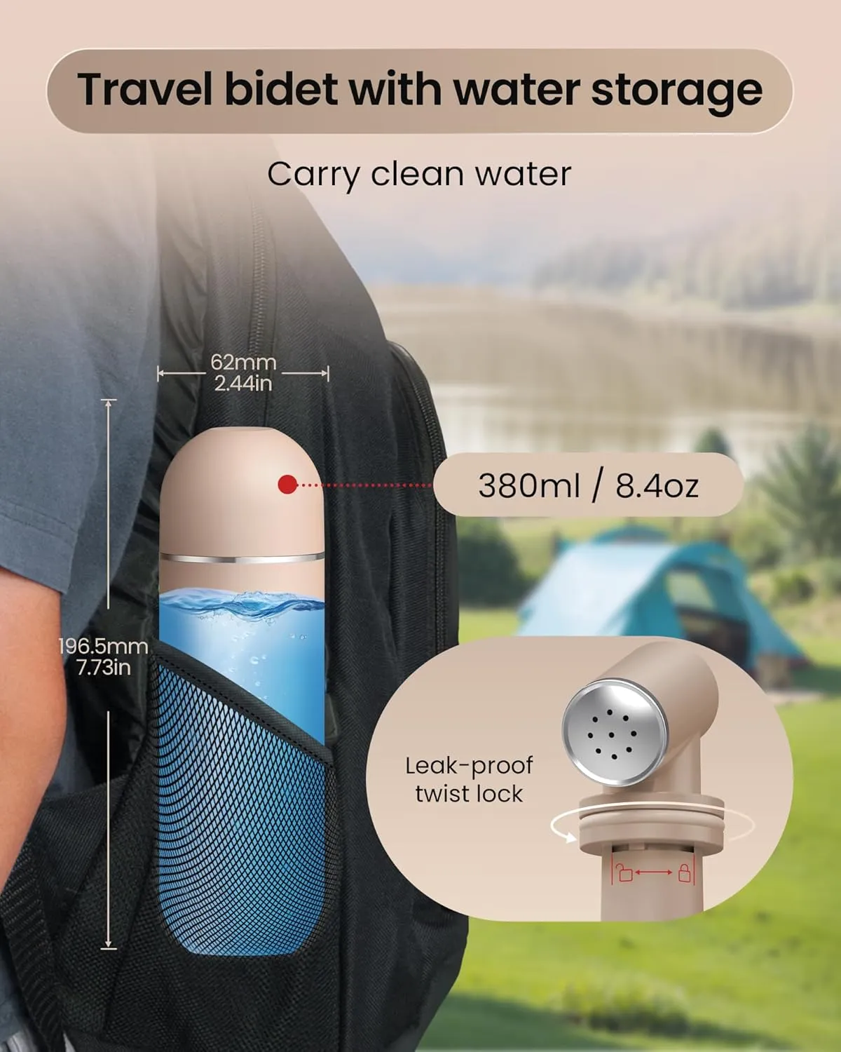 Portable Bidet for Travel & Camping - Manual Squeeze Handheld Peri Bottle for Feminine Hygiene, 3 Leak-Proof Seals, Extendable Sprayer with Rotating Nozzle for Men & Women