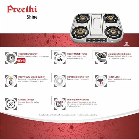 Preethi Shine SSSGS008 4Burners Gas Stove