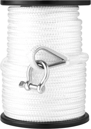 Premium Marine-Grade Boat Anchor Rope - 3/8" x 100' Strength-Tested Double Braided Nylon Line with Corrosion-Resistant Stainless Steel Thimble & Shackle | Heavy-Duty Anchoring Rope (White)