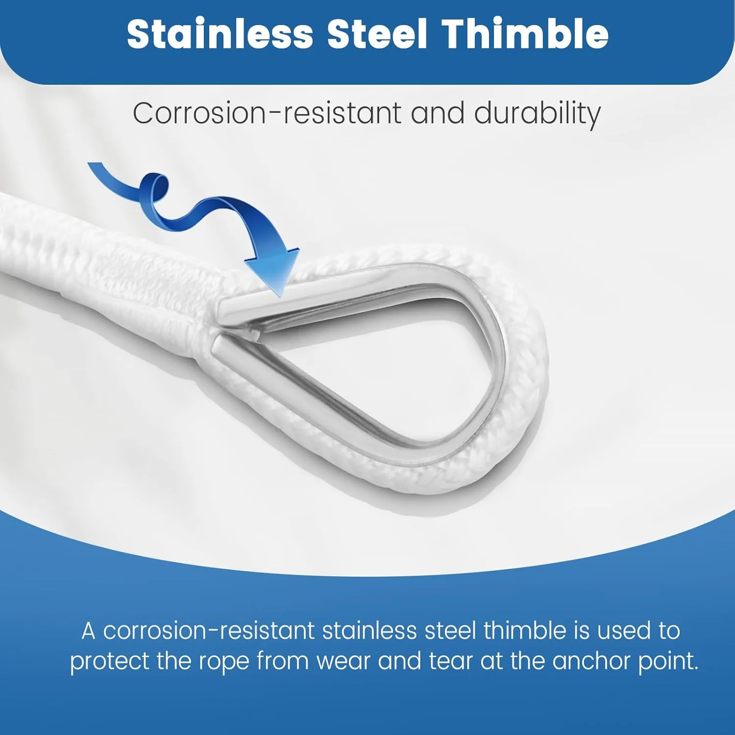 Premium Marine-Grade Boat Anchor Rope - 3/8" x 100' Strength-Tested Double Braided Nylon Line with Corrosion-Resistant Stainless Steel Thimble & Shackle | Heavy-Duty Anchoring Rope (White)