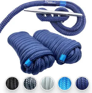 Premium Nylon Boat Dock Lines & Ropes for Docking & Pontoon | Double Braided Marine Rope | Boat Ropes for Docking with Loop | UV & Saltwater Resistant Dock Ropes for Boats & Mooring Line