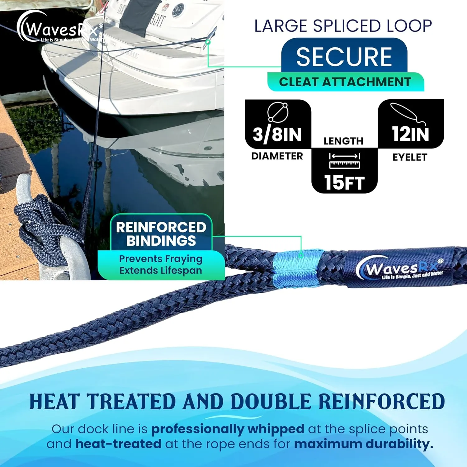Premium Nylon Boat Dock Lines & Ropes for Docking & Pontoon | Double Braided Marine Rope | Boat Ropes for Docking with Loop | UV & Saltwater Resistant Dock Ropes for Boats & Mooring Line