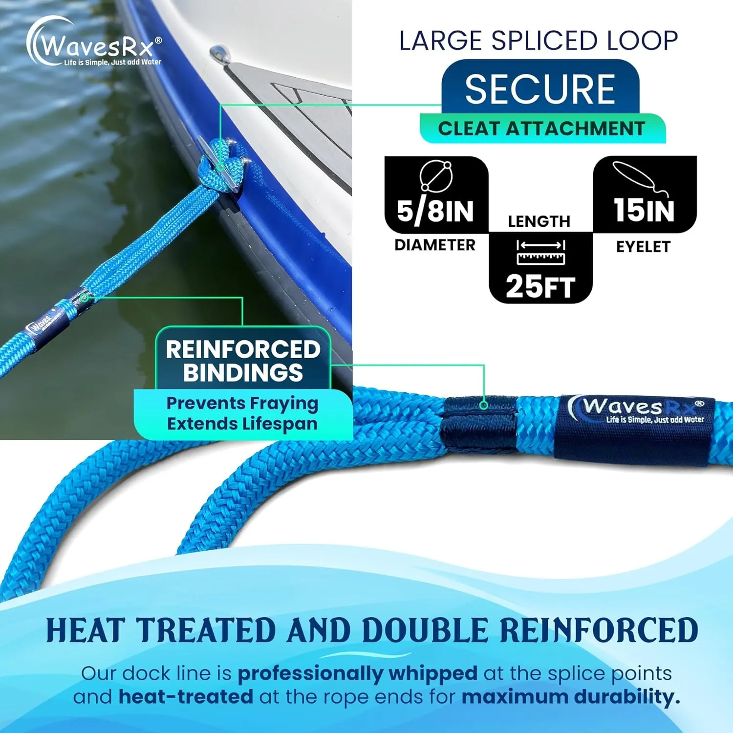 Premium Nylon Boat Dock Lines & Ropes for Docking & Pontoon | Double Braided Marine Rope | Boat Ropes for Docking with Loop | UV & Saltwater Resistant Dock Ropes for Boats & Mooring Line