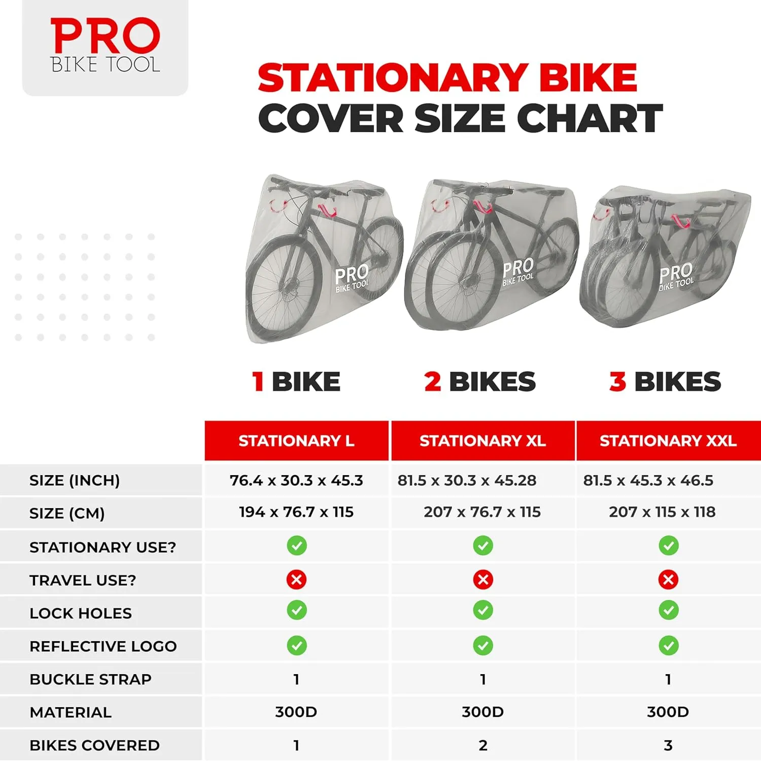 PRO BIKE TOOL Bicycle Cover Transparent PVC 0.15mm Thick, Reflective Safety Loops, Chain Hole Rings, Wheel Fit Rope, Adjustable Buckle Strap, Storage Bag, Large Size