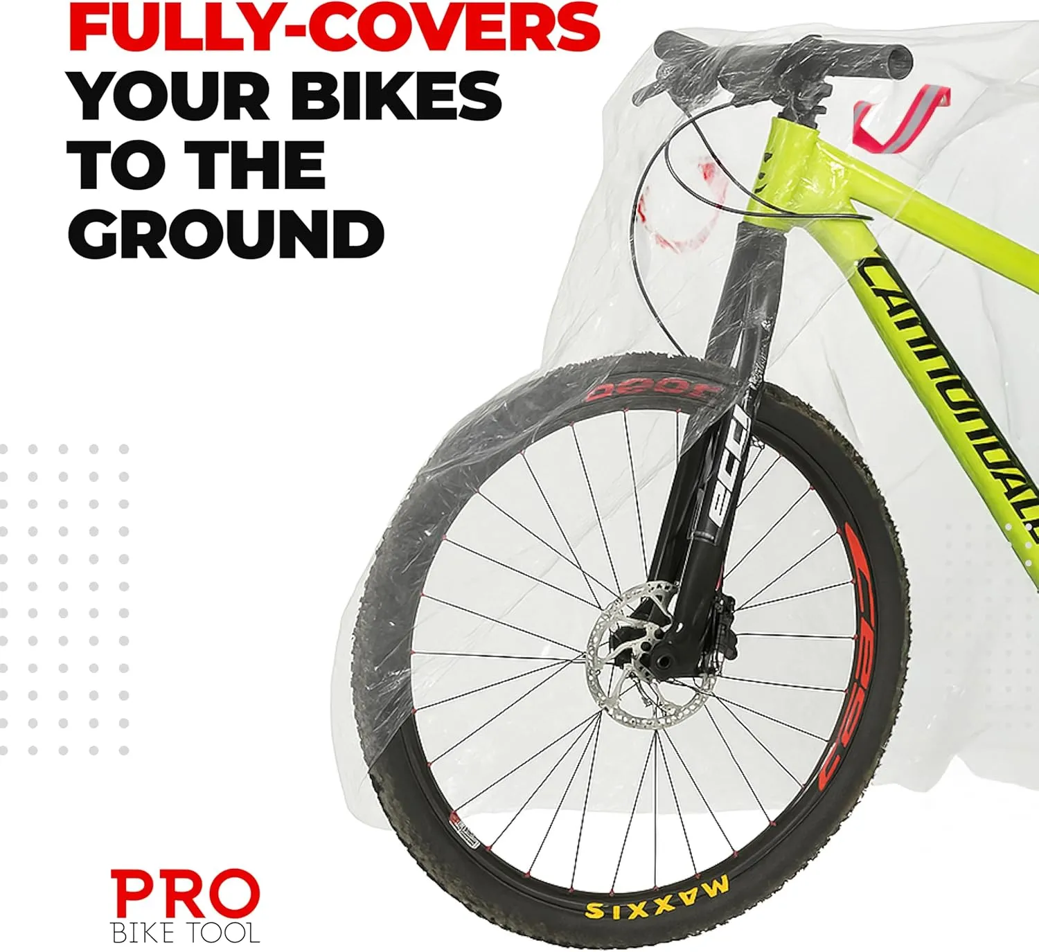 PRO BIKE TOOL Bicycle Cover Transparent PVC 0.15mm Thick, Reflective Safety Loops, Chain Hole Rings, Wheel Fit Rope, Adjustable Buckle Strap, Storage Bag, Large Size