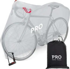 PRO BIKE TOOL Bicycle Cover Transparent PVC 0.15mm Thick, Reflective Safety Loops, Chain Hole Rings, Wheel Fit Rope, Adjustable Buckle Strap, Storage Bag, Large Size