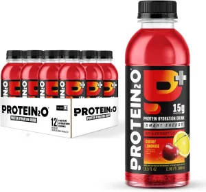 Protein2o 15g Whey Protein Isolate Hydration Drink Plus Energy & Focus, 350mg of Electrolytes, 125mg of Caffeine, Sugar Free, Cherry Lemonade, 16.9 oz Bottle (Pack of 12)