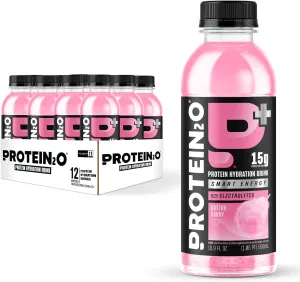 Protein2o 15g Whey Protein Isolate Hydration Drink Plus Energy & Focus, 350mg of Electrolytes, Vitamins B5 & B6, Sugar Free, Cotton Candy, 16.9 oz Bottle (Pack of 12)