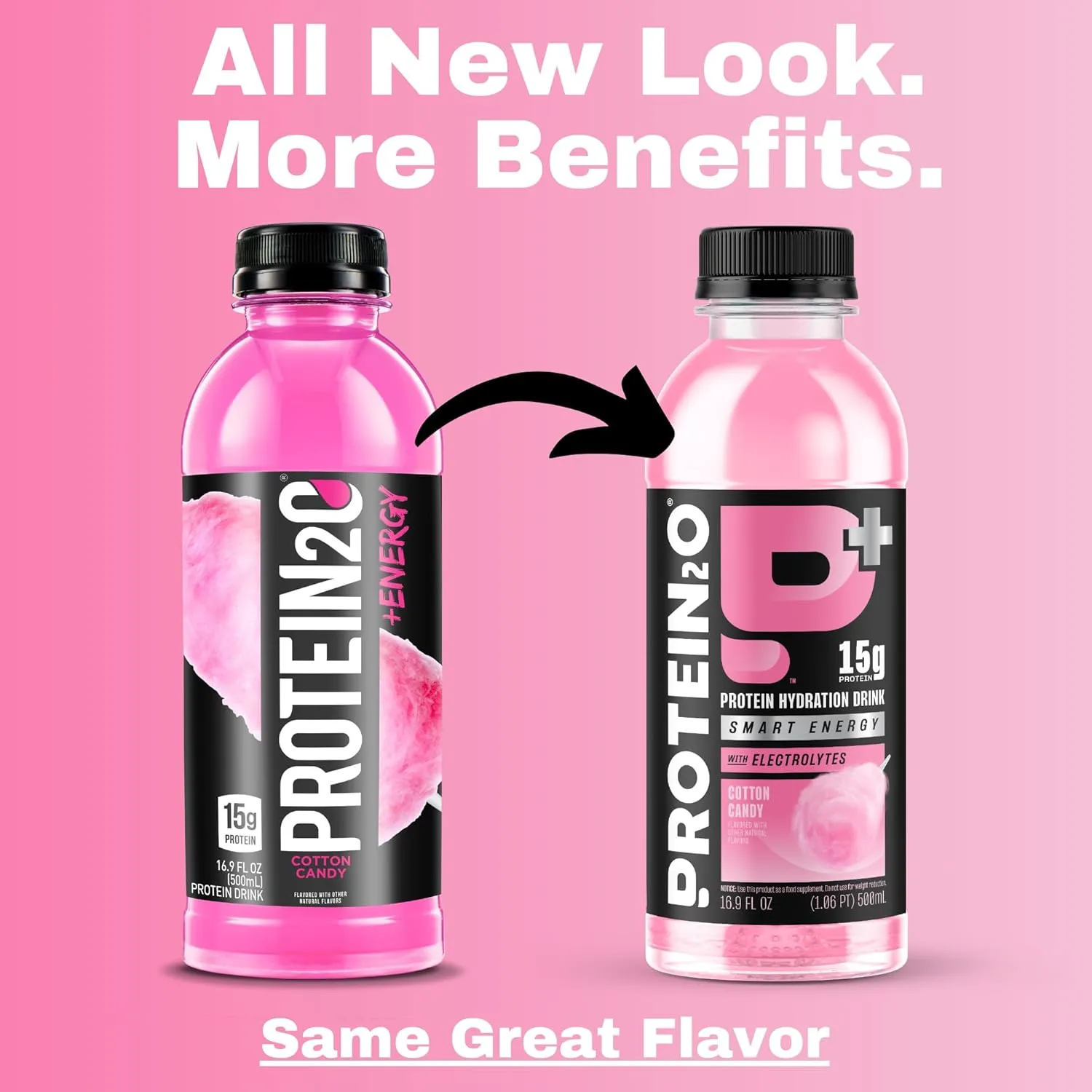 Protein2o 15g Whey Protein Isolate Hydration Drink Plus Energy & Focus, 350mg of Electrolytes, Vitamins B5 & B6, Sugar Free, Cotton Candy, 16.9 oz Bottle (Pack of 12)