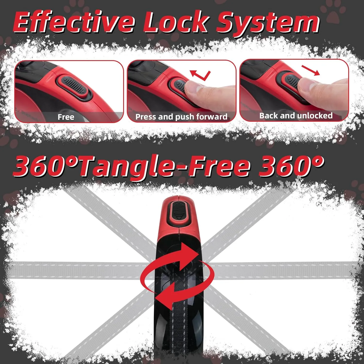 PUPTECK Retractable Dog Leash With Anti-Chewing Steel Wire, 360Tangle-Free Pet Walking for Small Medium Large Dogs, Heavy Duty up to 110lbs, 16ft Strong Reflective, One-Hand Brake Red