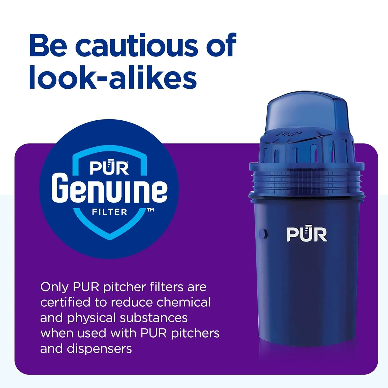 PUR 30-Cup Water Filter Dispenser with 1 Genuine PUR Filter, Large 30-Cup Capacity, 2-in-1 Powerful, Faster Filtration, Lasts 2 Months or 40 Gallons, Dishwasher Safe, White/Blue (DS1800Z)