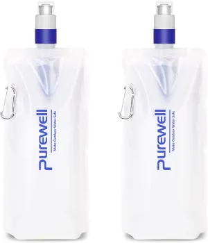 Purewell Collapsible Water Filter Canteens for Hiking, 1L Water Bag/Bottle with Filter, Squeeze Water Through a Filter, Lightweight, BPA Free, Leak Proof, Emergency Preparedness