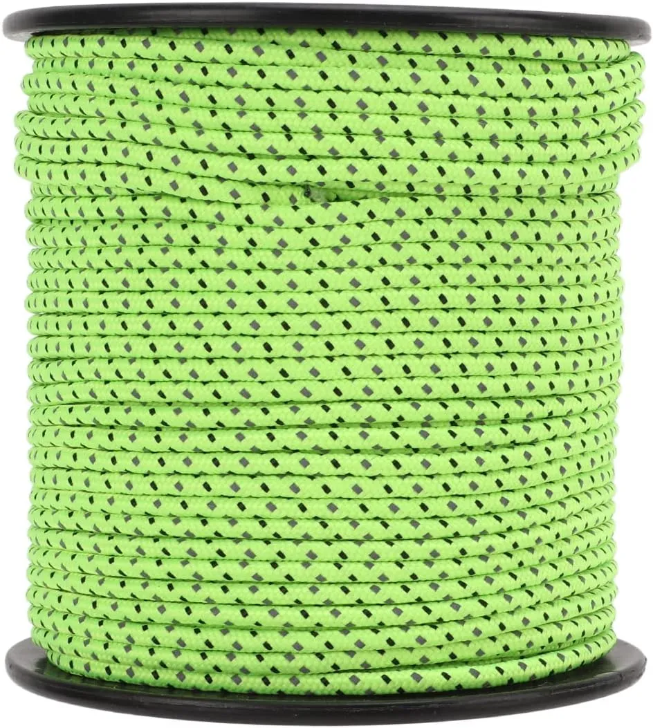 Raguso Tent Rope Fluorescent 2.5mm/0.1in Diameter Reflective Guyline Lightweight Multipurpose Reflective Rope Camping Rope for Outdoor