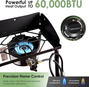 Red Mountain Valley Three Burner Camping Gas Stove with Green Tabletop Smokeless Fire Pit