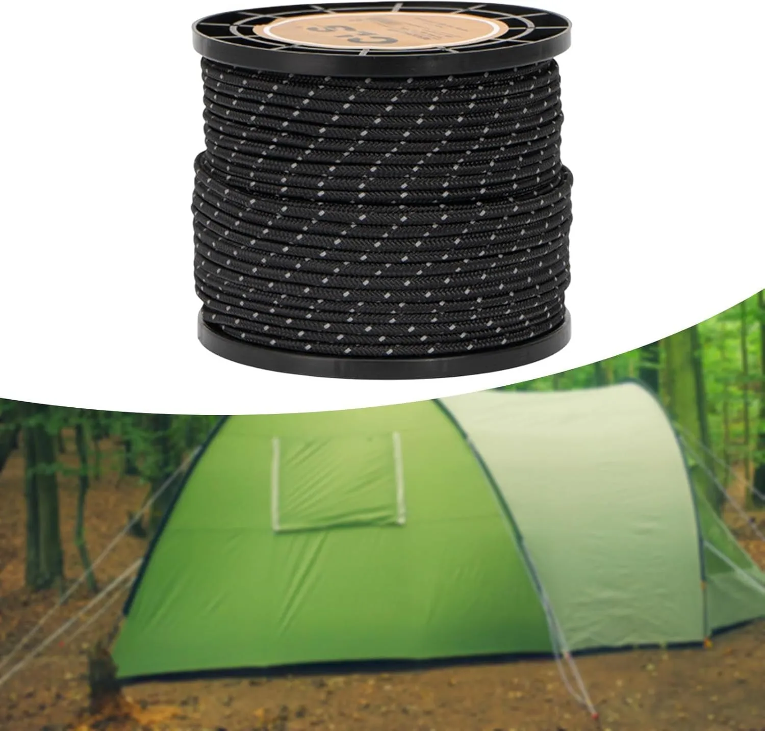 Reflective Cord Tent guyline Rope 50M 4mm Tent Awning Guide Rope Multipurpose Camp Rope Paracord for Outdoor Camping Hiking, Black