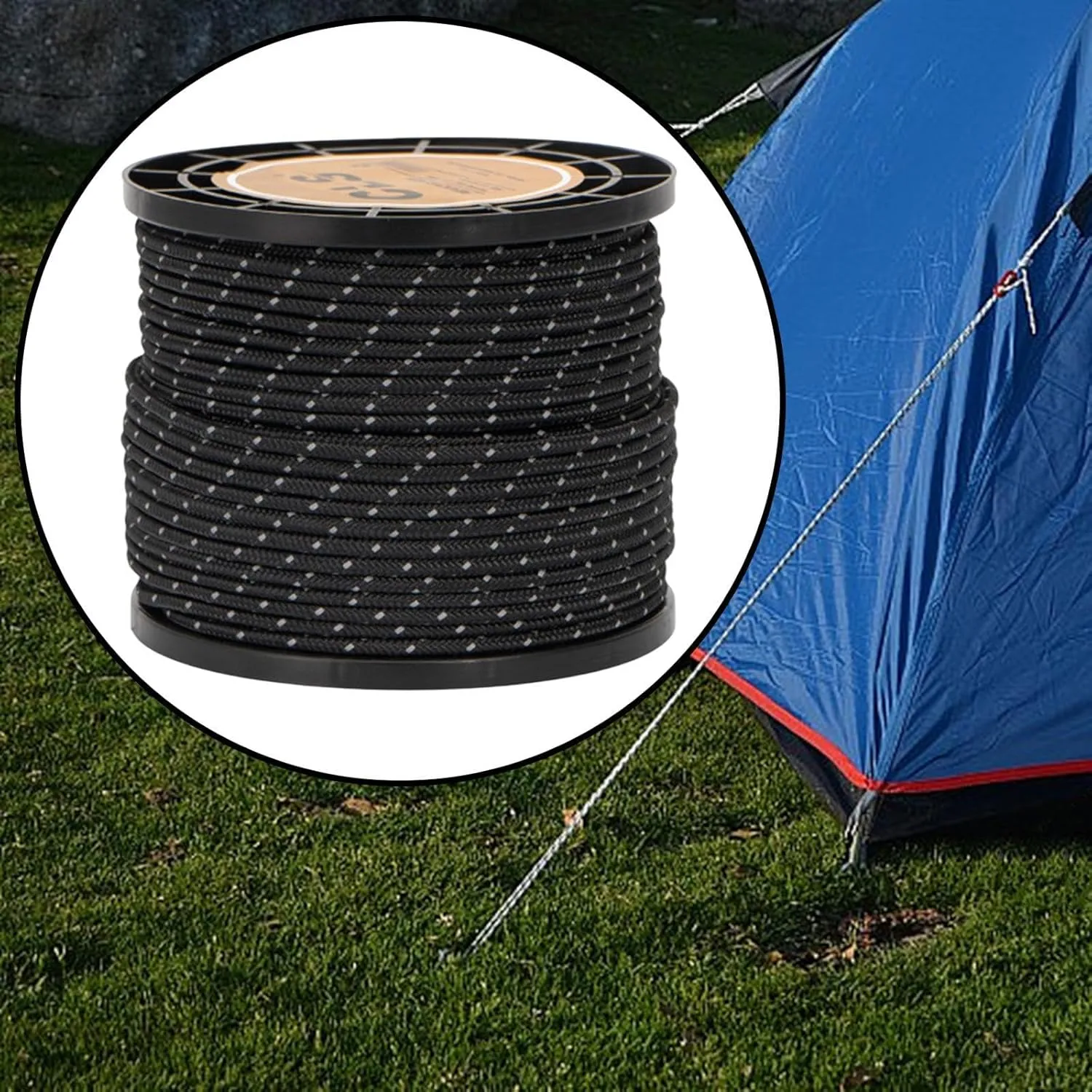 Reflective Cord Tent guyline Rope 50M 4mm Tent Awning Guide Rope Multipurpose Camp Rope Paracord for Outdoor Camping Hiking, Black