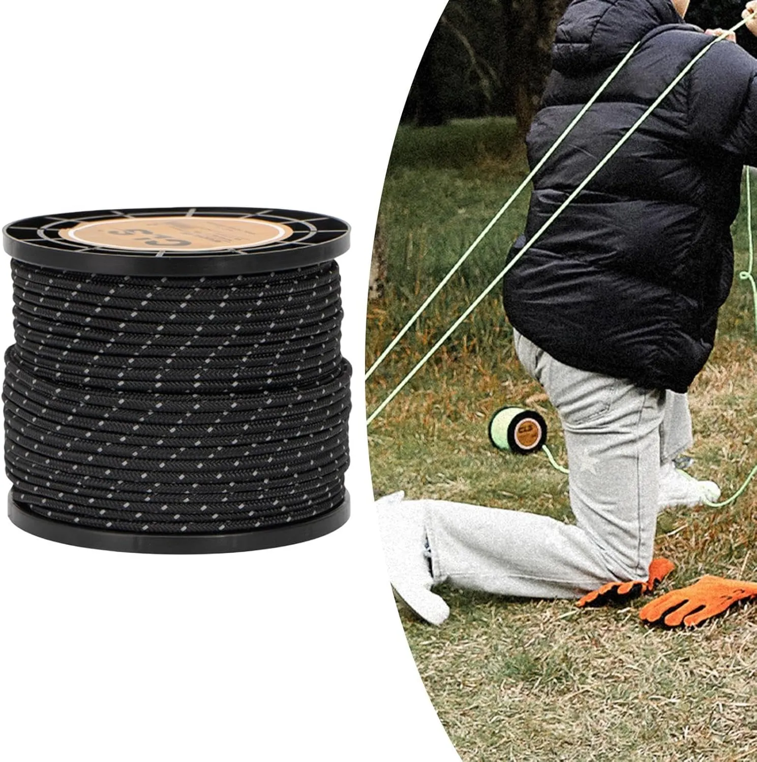 Reflective Cord Tent guyline Rope 50M 4mm Tent Awning Guide Rope Multipurpose Camp Rope Paracord for Outdoor Camping Hiking, Black