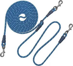Reflective Dog Tie Out for 2 Dogs, 12ft/ 20ft/ 30ft Portable Long Dog Tether for Dogs up to 250lbs, Outdoor Overhead Trolley Runner with 4ft Zipline Rope for Outside Camping Yard Parks (30ft)