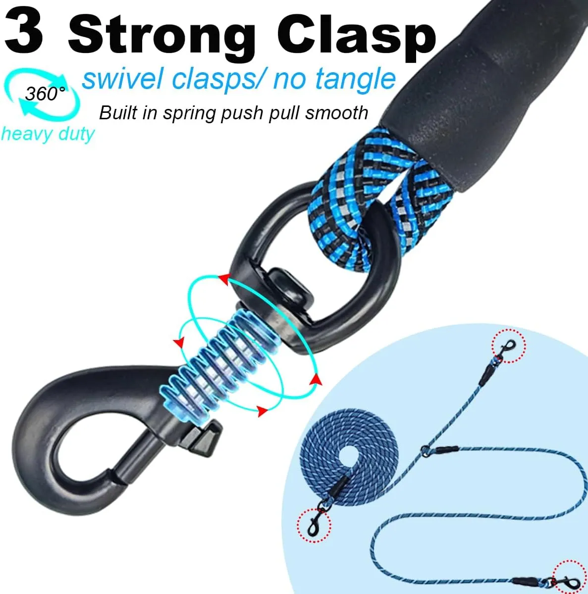 Reflective Dog Tie Out for 2 Dogs, 12ft/ 20ft/ 30ft Portable Long Dog Tether for Dogs up to 250lbs, Outdoor Overhead Trolley Runner with 4ft Zipline Rope for Outside Camping Yard Parks (30ft)