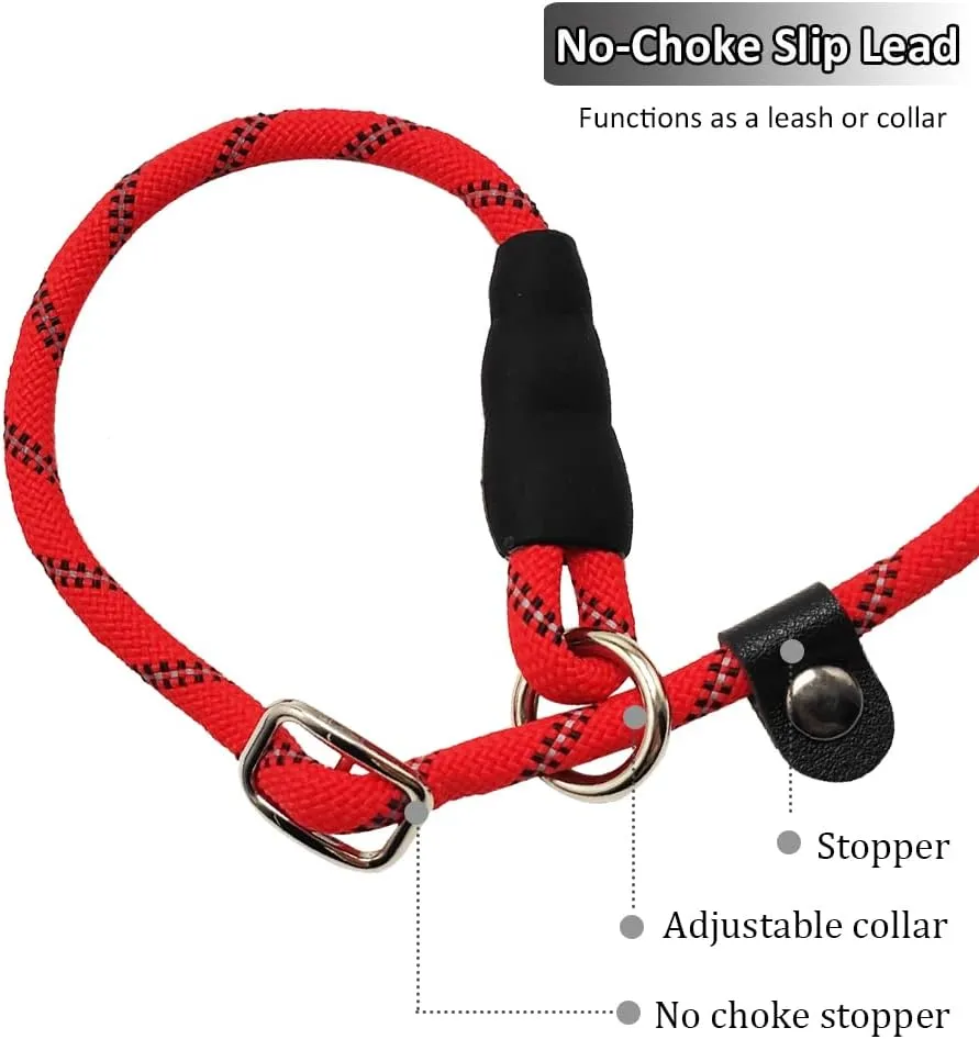 Reflective Long Slip Lead Dog Leash Anti-Choking 12 FT/20 FT/30 FT/50 FT Rope Training Leash for Medium Dogs Small Puppy Pets (30ft, red)