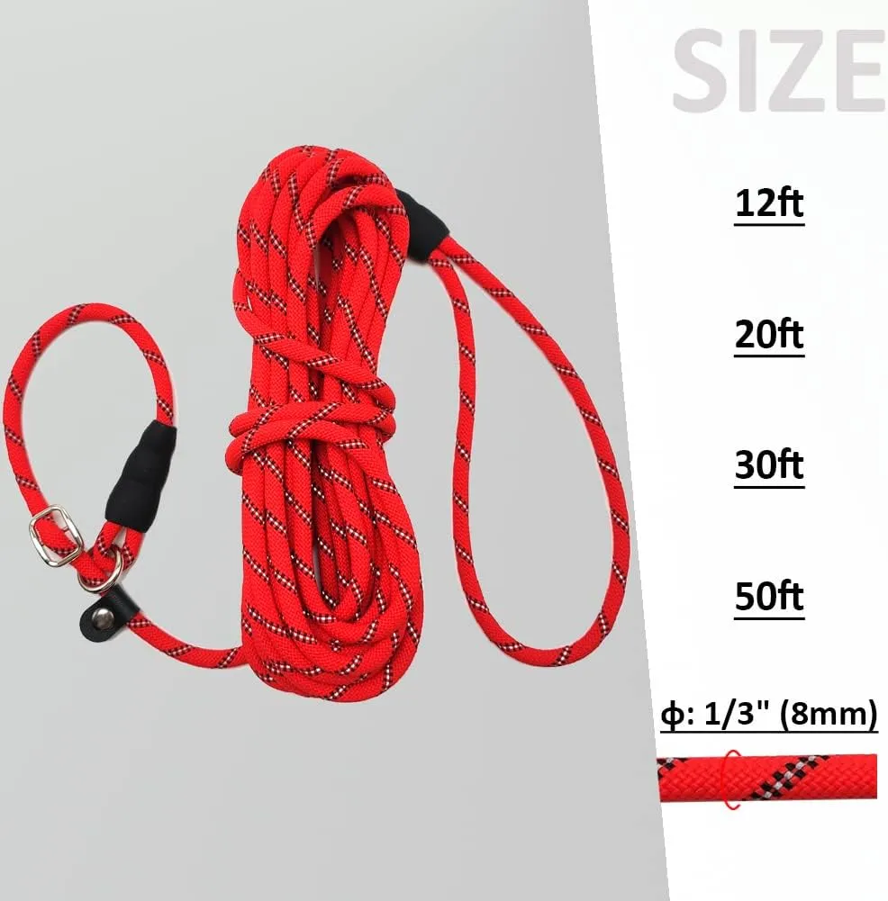 Reflective Long Slip Lead Dog Leash Anti-Choking 12 FT/20 FT/30 FT/50 FT Rope Training Leash for Medium Dogs Small Puppy Pets (30ft, red)