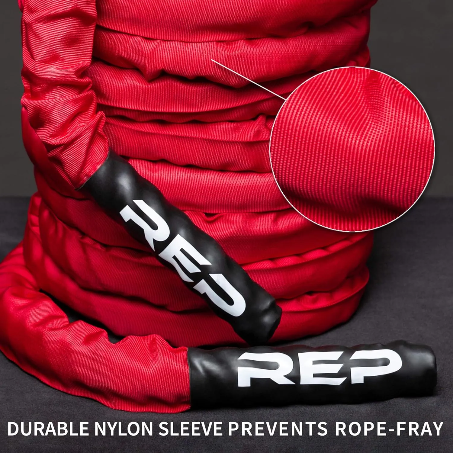REP Battle Ropes - PolyDacron Battle Rope for Strength and Conditioning Workouts – 1.5" and 2" Diameter, 30ft, 40ft, 50ft Lengths with Optional Cover Sleeve