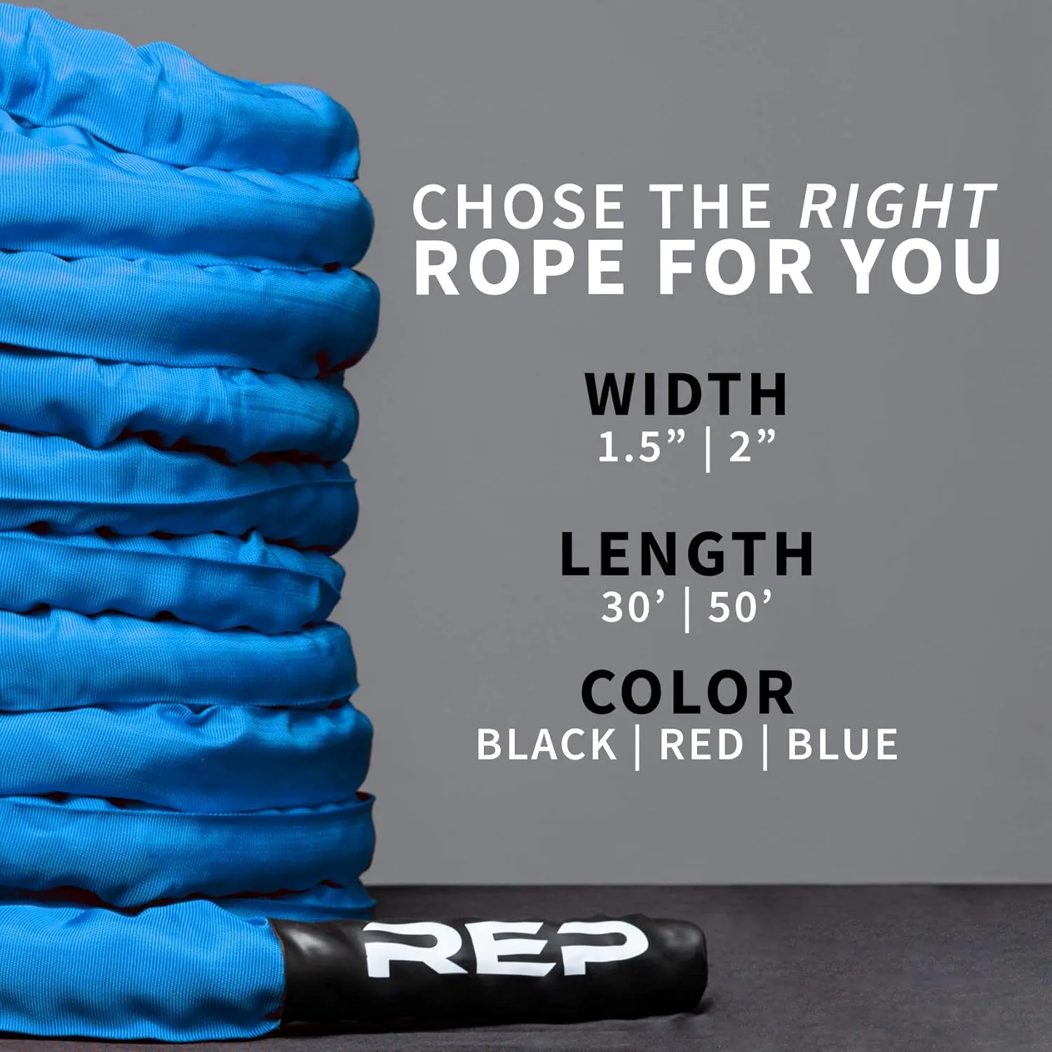 REP Battle Ropes - PolyDacron Battle Rope for Strength and Conditioning Workouts – 1.5" and 2" Diameter, 30ft, 40ft, 50ft Lengths with Optional Cover Sleeve