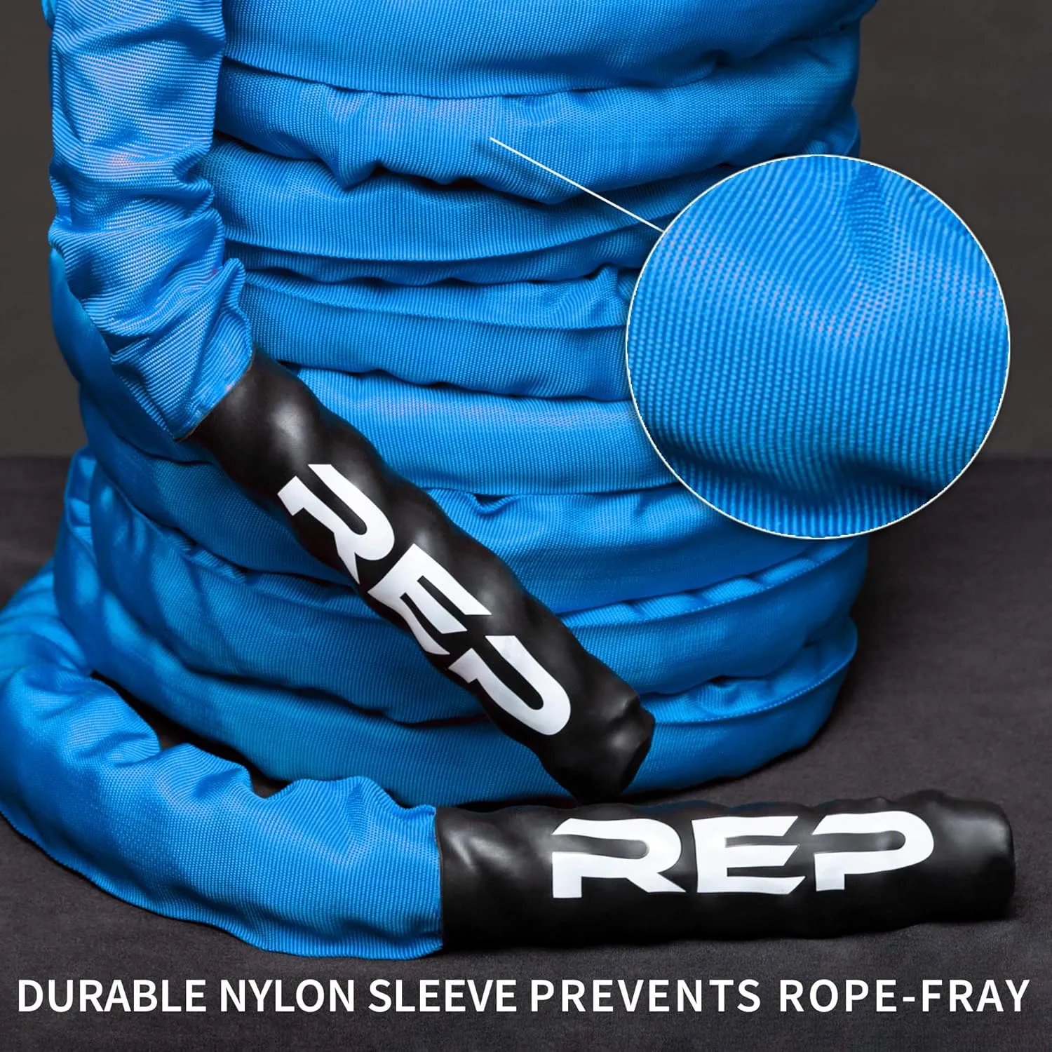 REP Battle Ropes - PolyDacron Battle Rope for Strength and Conditioning Workouts – 1.5" and 2" Diameter, 30ft, 40ft, 50ft Lengths with Optional Cover Sleeve