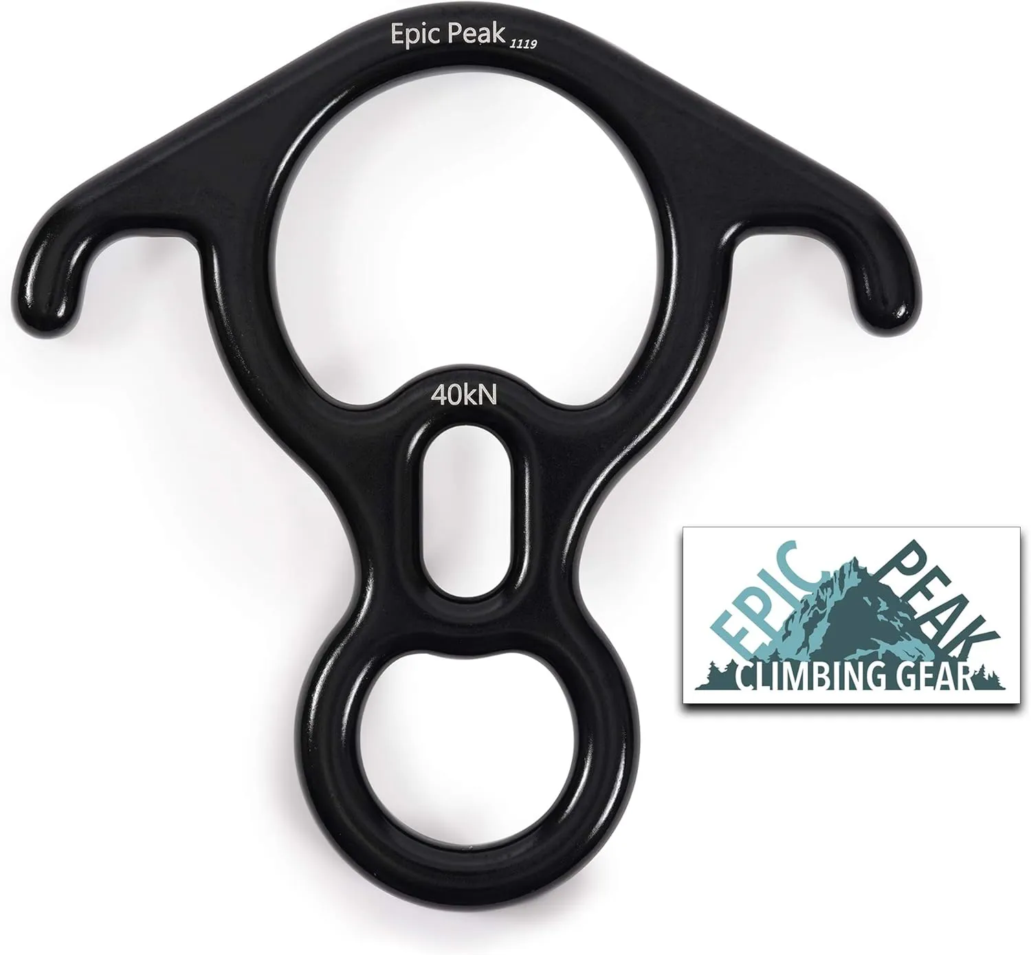 Rescue Figure 8 Descender - Gear for Belaying, Rappelling, Rock Climbing, Training, Emergency - Serious Rope Action and Control - Large Bent Ears, Belay Slots - 40 KN, 9000lbs. Limit