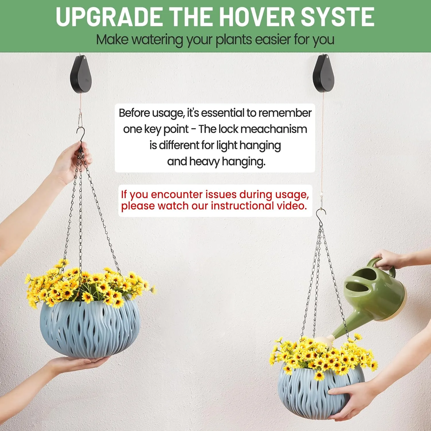 Retractable Plant Hanger - Upgrade Plant Pulleys for Hanging Plants, Easy to Raise and Lower, Suitable for Garden Flower Pots, Hanging Planter, Bird Feeder（Black, 4 PCS）