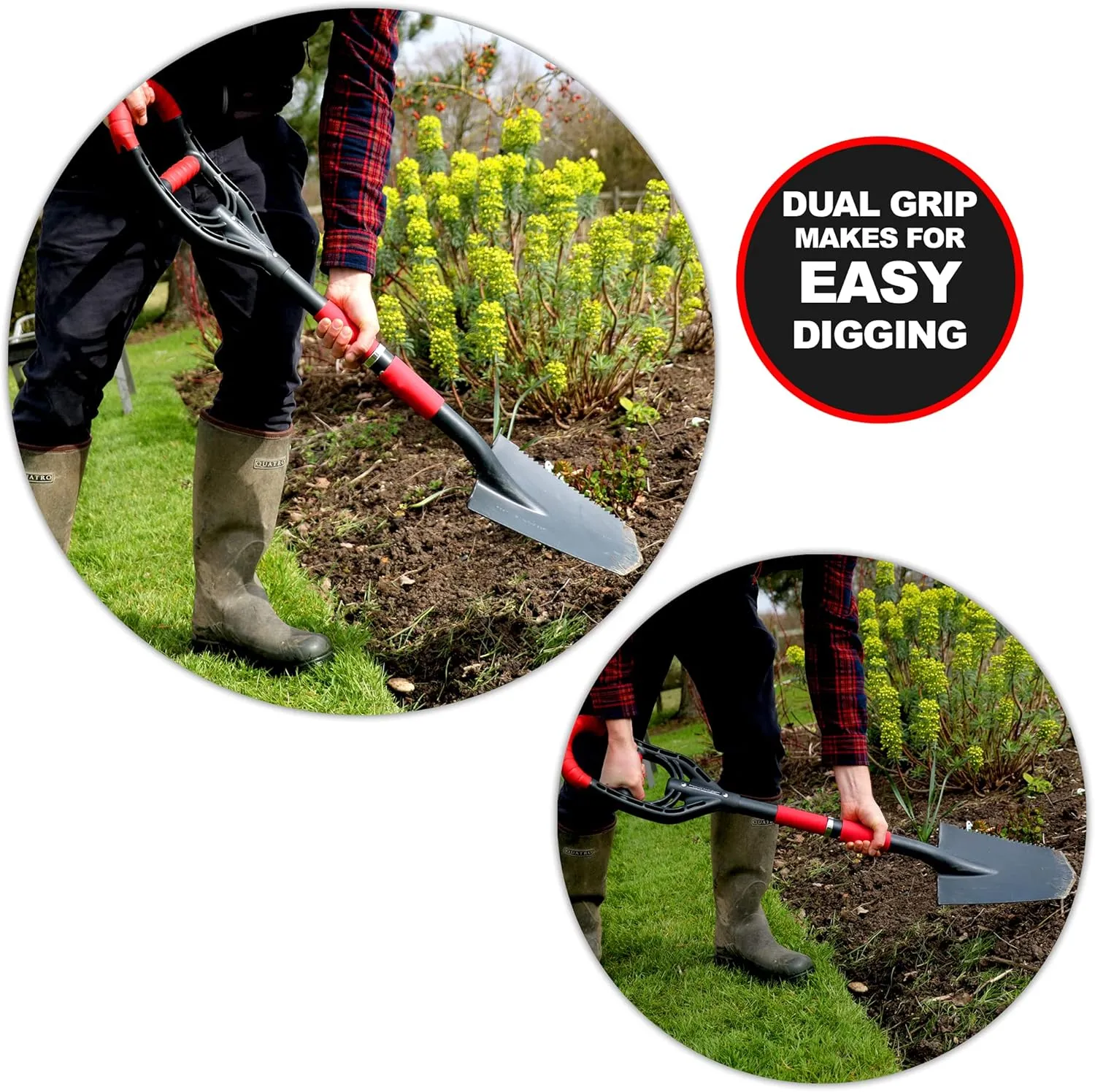 Roamwild Multi-Digger Garden Spade – Reinforced Fibreglass Light Weight Gardening Digging Arrow Head Shovel with Unique Dual Soft AIR Light Grip Technology & Root Saw Stump Cutter.