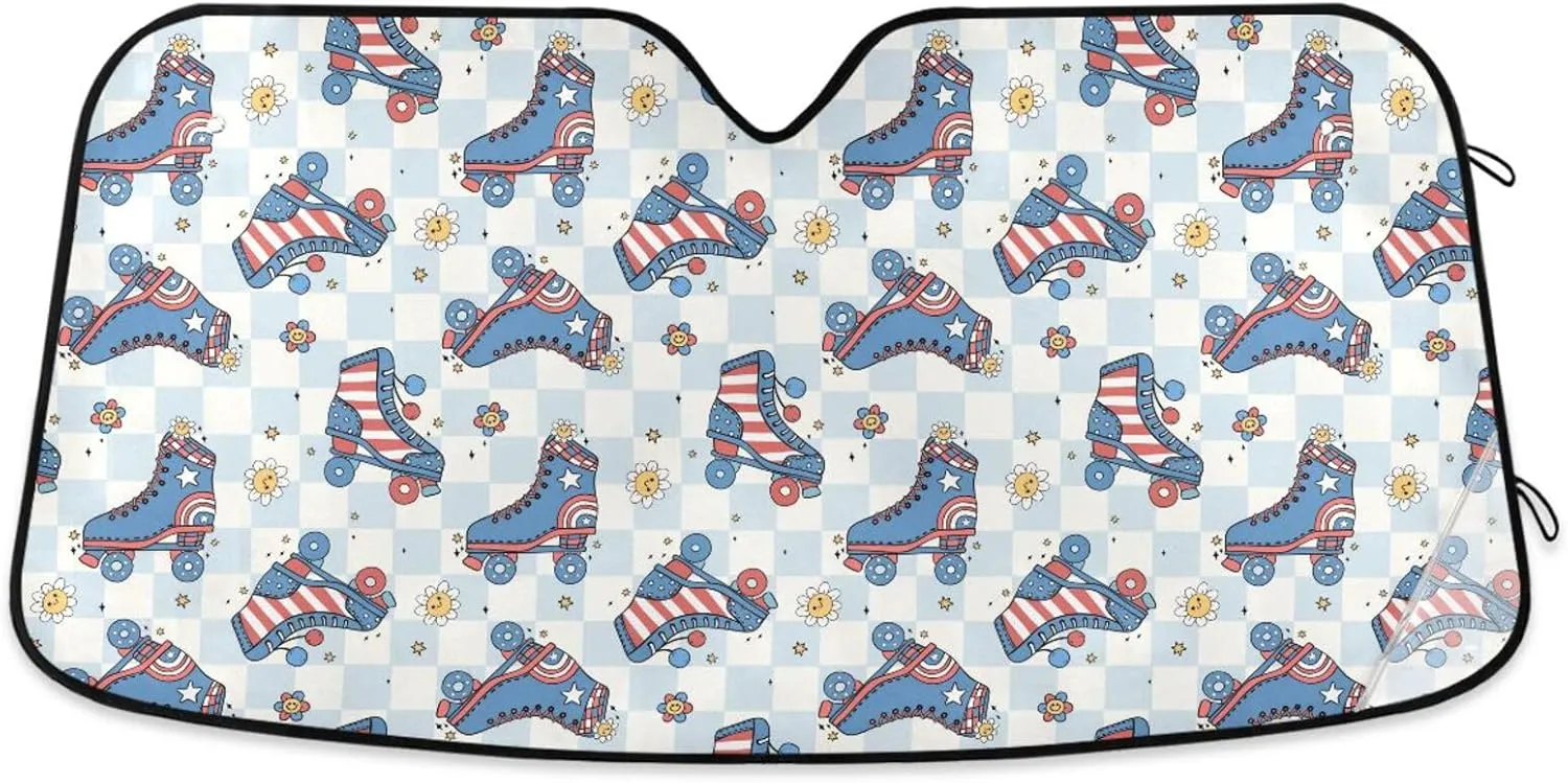 Roller Skate Shoes for 4th of July Front Windshield Sun Shade-Accordion Folding Auto Sunshade for Car Truck SUV Van Blocks UV Rays Sun Visor Protector-Keep Your Vehicle Cool- 55 x 27.6 Inch