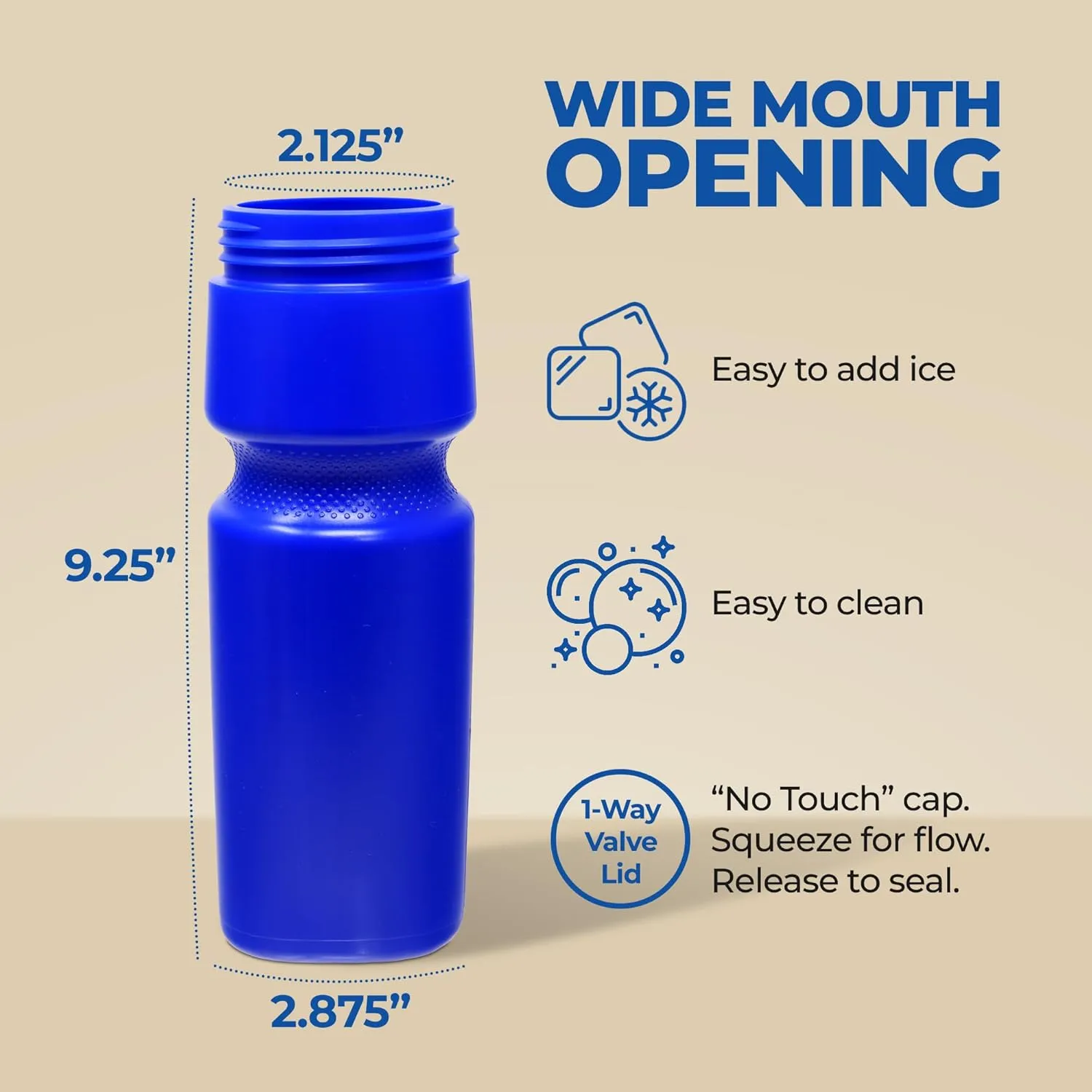 Rolling Sands USA Made 24 oz Sports Squeeze Water Bottles, 3 Pack, BPA-Free, Easy Drink One Way Flow Valve, Fits Most Bike Cages, Dishwasher Safe, Durable, Reusable and Lightweight, Blue