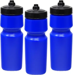 Rolling Sands USA Made 24 oz Sports Squeeze Water Bottles, 3 Pack, BPA-Free, Easy Drink One Way Flow Valve, Fits Most Bike Cages, Dishwasher Safe, Durable, Reusable and Lightweight, Blue