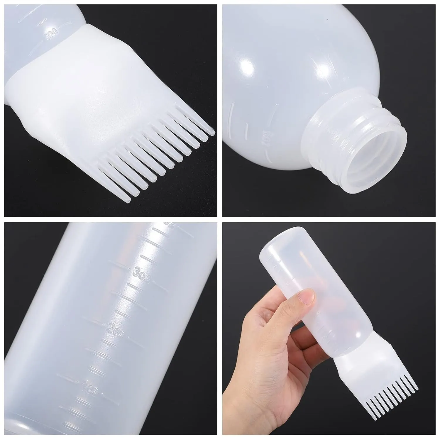 Root Comb Applicator Bottle 6 Ounce, 2 Pack Hair Oil Applicator, Applicator Bottle for Hair Dye Applicator Bottle with Graduated Scale, White
